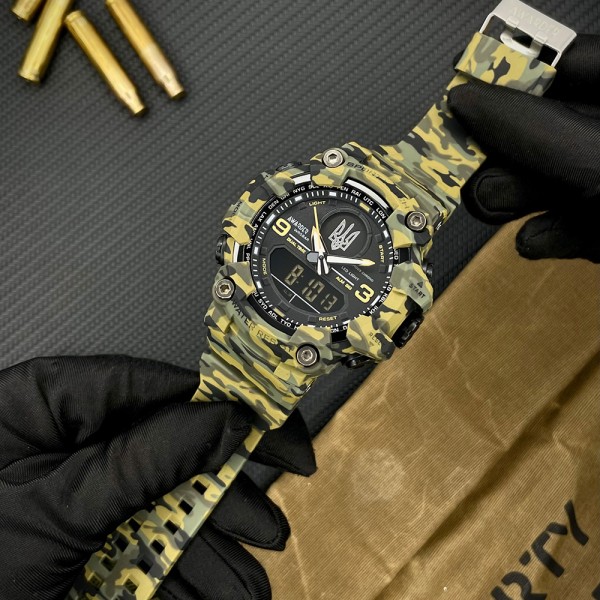 Часы наручные Awarder 001 Тризуб срібло Camo Green