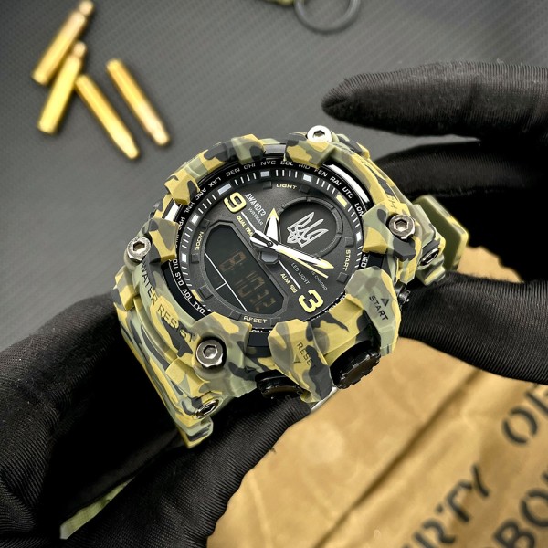 Часы наручные Awarder 001 Тризуб срібло Camo Green