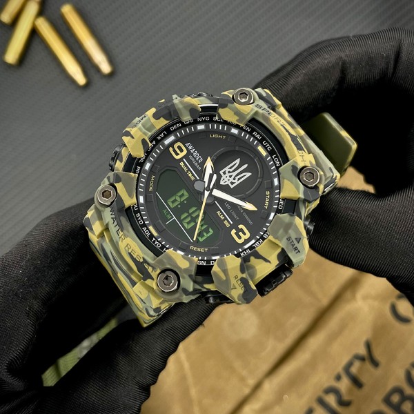 Часы наручные Awarder 001 Тризуб срібло Camo Green