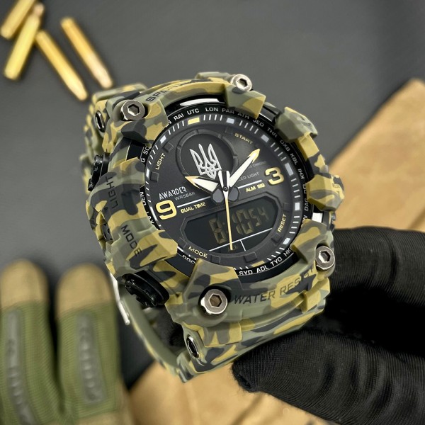 Часы наручные Awarder 001 Тризуб срібло Camo Green