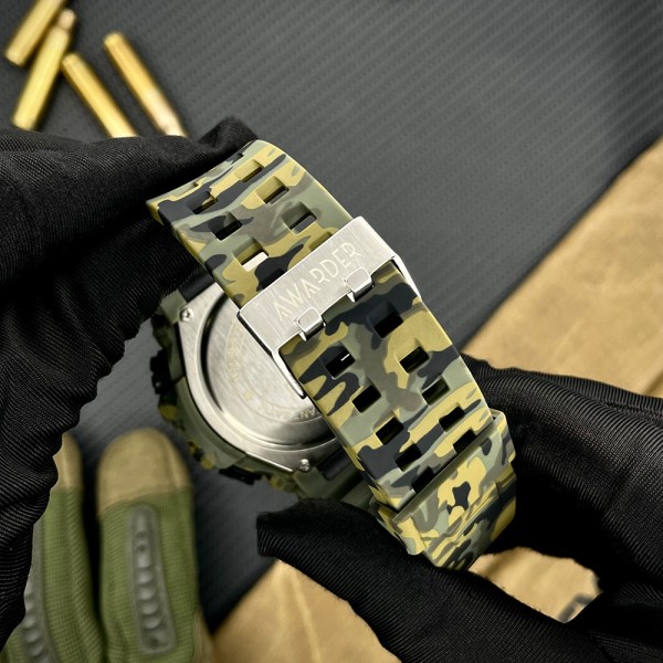 Часы наручные Awarder 001 Тризуб срібло Camo Green
