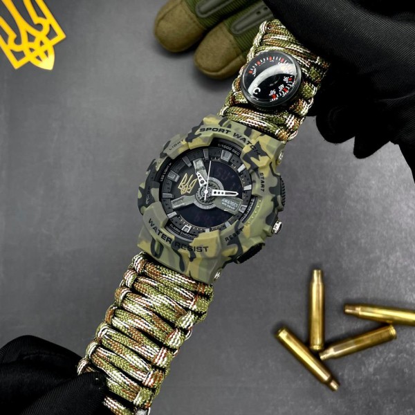 Часы наручные Awarder 005 Тризуб золото Camo Green Паракордовий ремінець Camo Green