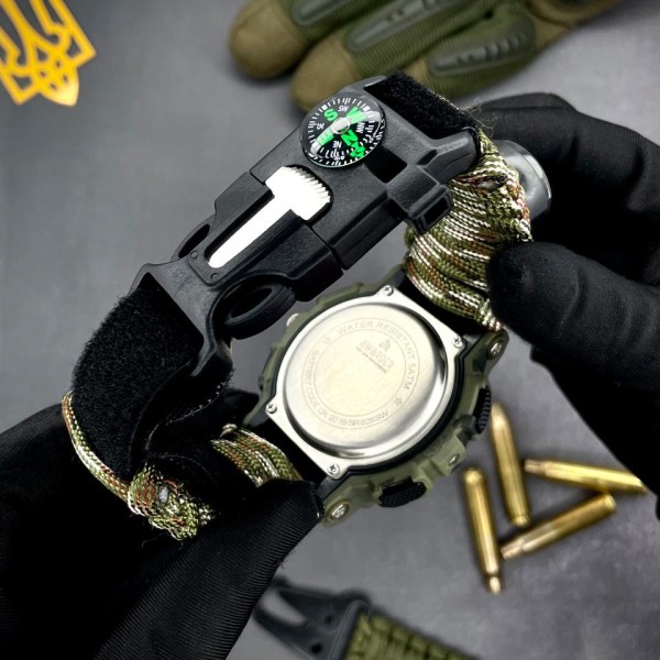 Часы наручные Awarder 005 Тризуб золото Camo Green Паракордовий ремінець Camo Green