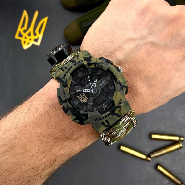 Часы наручные Awarder 005 Тризуб золото Camo Green Паракордовий ремінець Camo Green