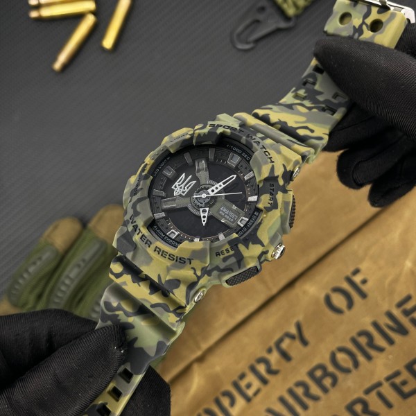 Часы наручные Awarder 005 Тризуб срібло Camo Green