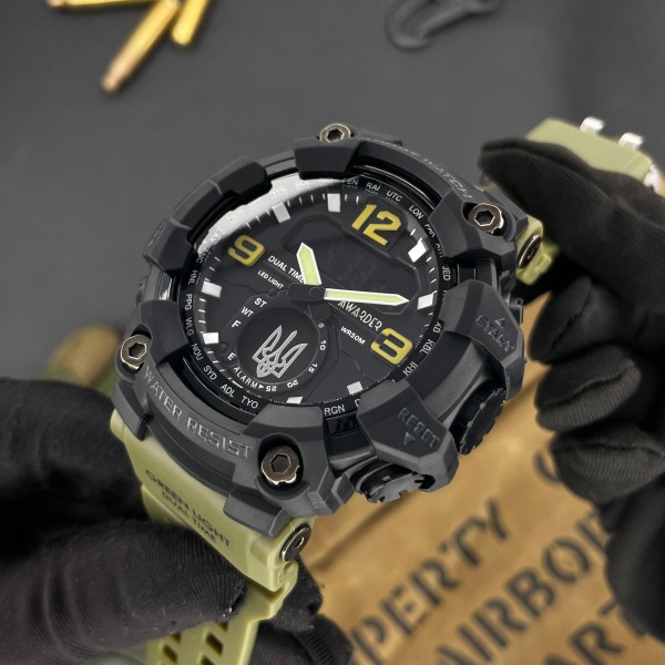 Часы наручные Awarder 004 Тризуб срібло Army Green-Black