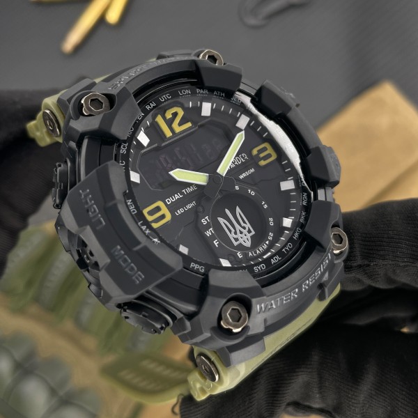 Часы наручные Awarder 004 Тризуб срібло Army Green-Black