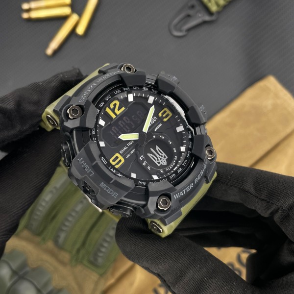 Часы наручные Awarder 004 Тризуб срібло Army Green-Black
