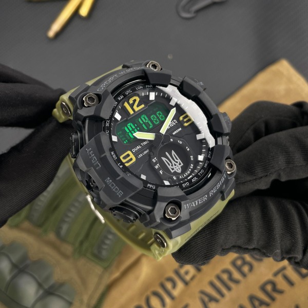 Часы наручные Awarder 004 Тризуб срібло Army Green-Black