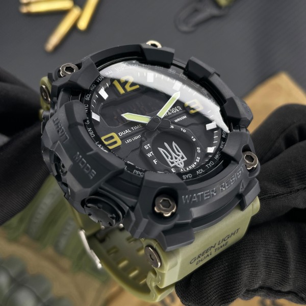 Часы наручные Awarder 004 Тризуб срібло Army Green-Black