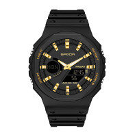 Годинник наручний Sanda 6016 Black-Gold
