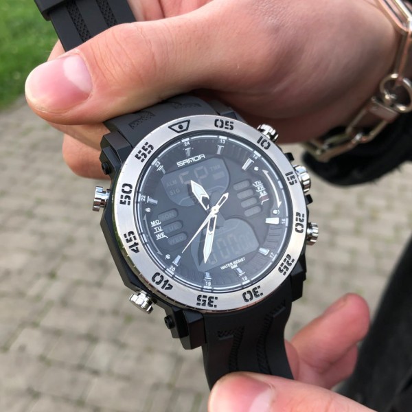 Годинник наручний Sanda 6029 Black-Silver