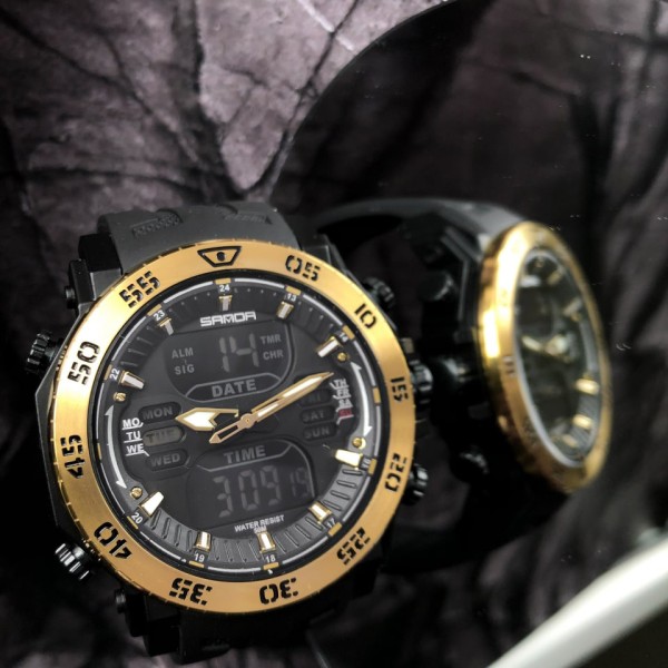 Годинник наручний Sanda 6029 Black-Gold