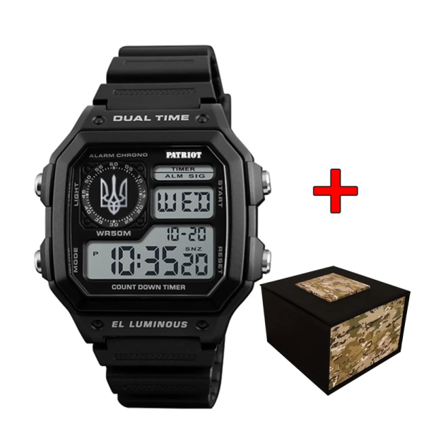 Часы наручные Patriot 010BKUASI Тризуб срібло Чорні + Коробка.
