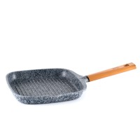 GIPFEL Сковорода-гриль 24см антипригарне покриття Pfluon, дерев`яна ручка, індукційне дно (літ алюм) 0782 GIPFEL