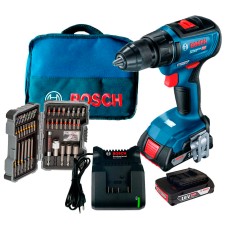 Безщітковий акумуляторний дриль-шурупокрут Bosch Professional GSR 18V-50 в сумці з 2 акб 2 Ah, з/п GAL 18V-20, набором 43 насадок для загвинчування