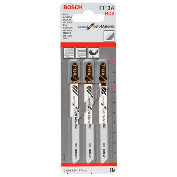 Пилка Bosch по м'яким матеріалам T 113 A, 100 мм, 3 шт