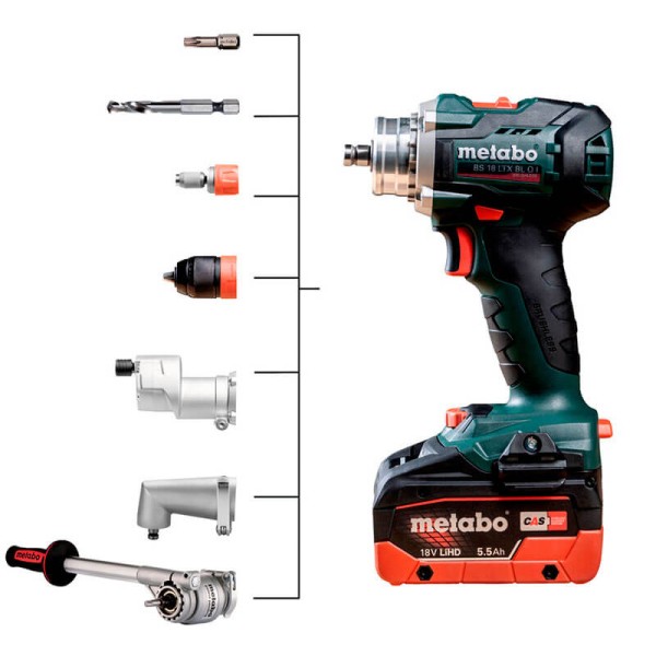 Аккумуляторная дрель-шуруповерт Metabo BS 18 LTX BL Q I, 2 акб LiHD 18V 5.5 Ah, з/у ASC 145 в MetaBOX 145 L