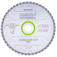 Пильный диск Metabo Cordless cut wood - professional, 254x30 Z48 WZ 5°neg