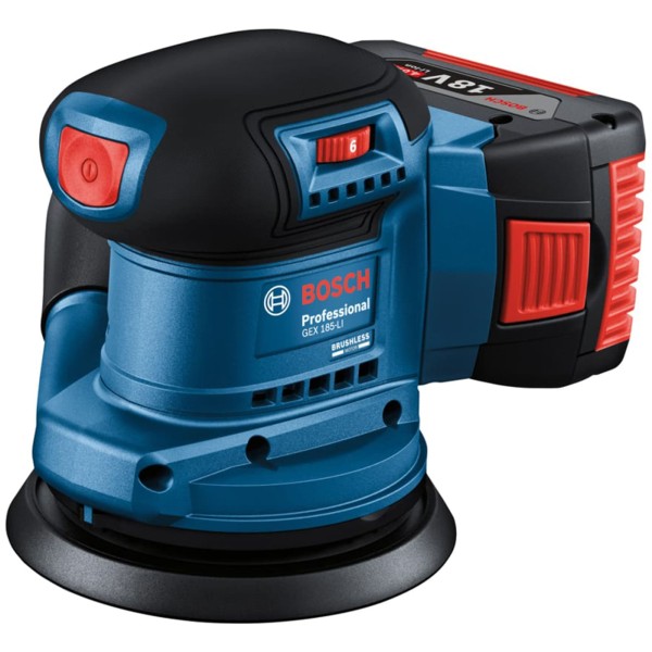 Акумуляторна ексцентрикова шліфмашина Bosch GEX 185-LI Professional, 1 акб GBA 18V 4.0Ah, з/п
