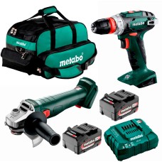 Набор аккумуляторных инструментов Metabo: болгарка W 18 7-125, дрель-шуруповерт BS 18 Quick, 2 акб 18V 4 Ah, з/у ASC 55 в сумке