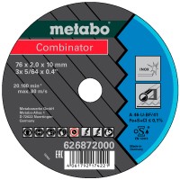 Відрізний круг по нержавійці Metabo Combinator 76x2,0x10 мм Inox, TF 41, 3 шт