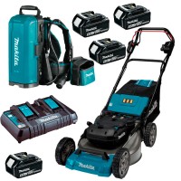Акумуляторна газонокосарка Makita LM001C з рюкзаком для акумуляторів PDC01, 4 акб BL1850B LXT 18V 5.0 Ah, з/п DC18RD