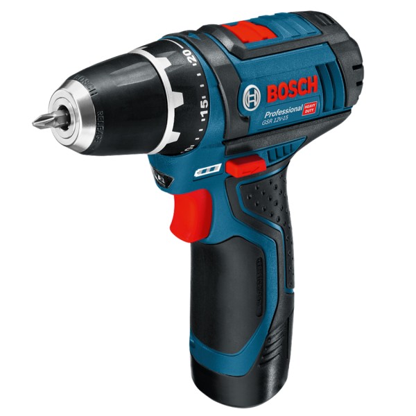 Акумуляторний дриль-шуруповерт Bosch GSR 12V-15 Professional, 2хGBA 12V 2.0Ah, з/п GAL 12V-20, набір 10 біт