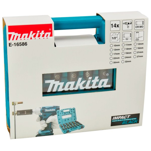 Набор удлиненных ударных головок 1/2'' Impact Black Makita E-16586