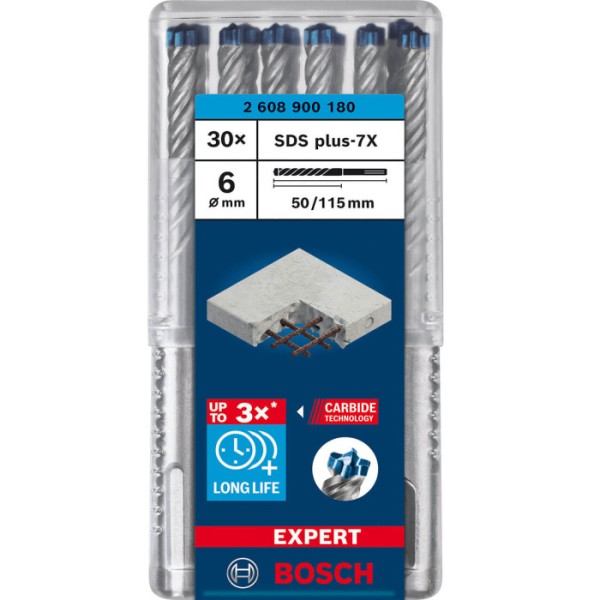 Ударный бур Bosch Expert SDS-Plus-7X 6x50x115 мм, 30 шт
