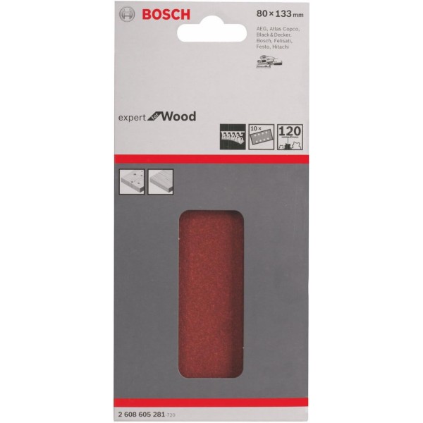 Шлифлист Bosch Expert for Wood and Paint C430, 80x133 мм, K120, 10 шт