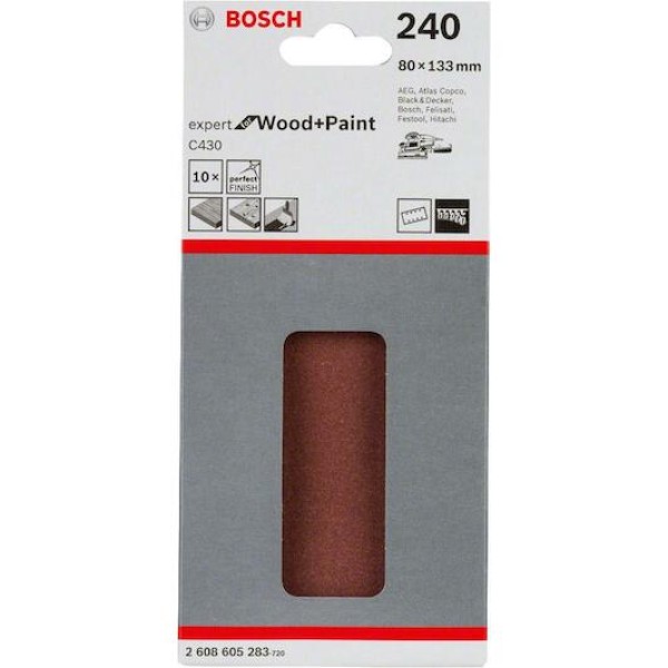 Шлифлист Bosch Expert for Wood and Paint C430, 80x133 мм, K240, 10 шт