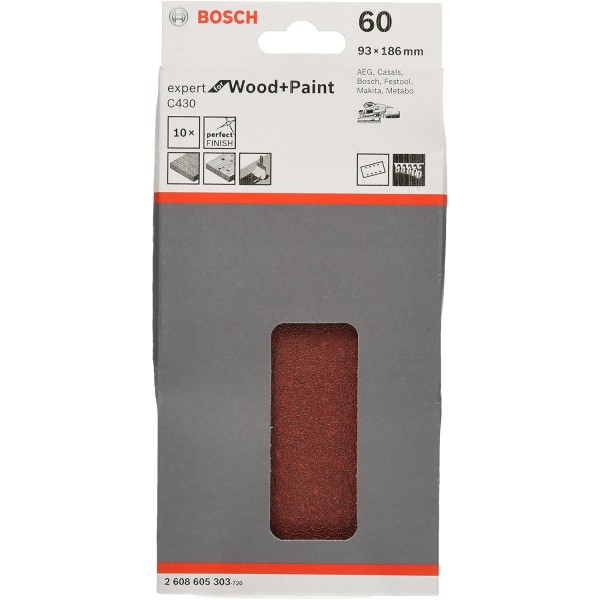 Шлифлист Bosch Expert for Wood and Paint C430, 93x186 мм, K60, 10 шт