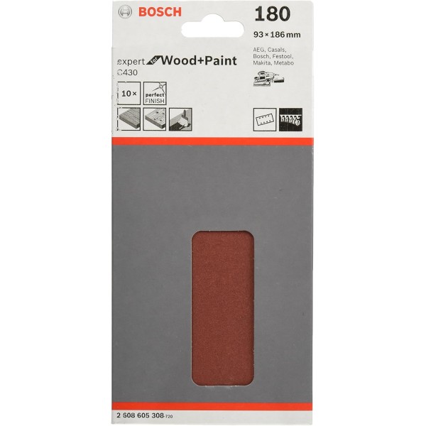 Шлифлист Bosch Expert for Wood and Paint C430, 93x186 мм, K180, 10 шт