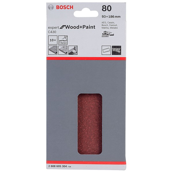 Шлифлист Bosch Expert for Wood and Paint C430, 93x186 мм, K80, 10 шт