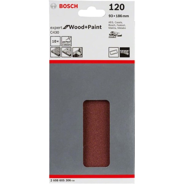 Шлифлист Bosch Expert for Wood and Paint C430, 93x186 мм, K120, 10 шт