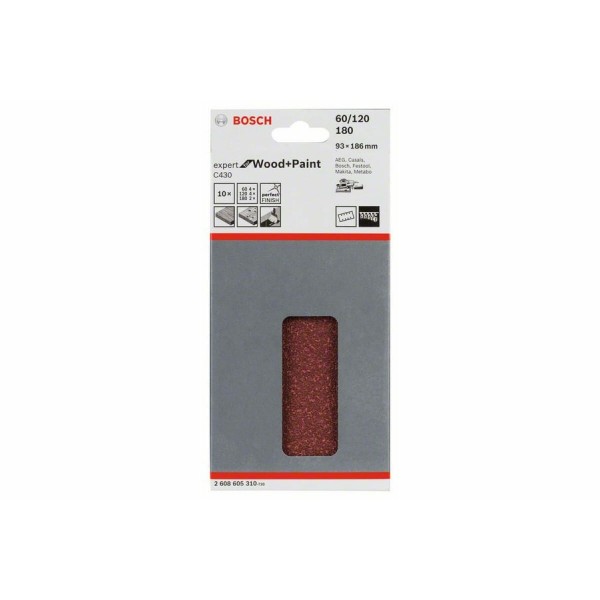Набор шлифлистов Bosch Expert for Wood and Paint C430, 93x186 мм, К60/120/180, 10 шт