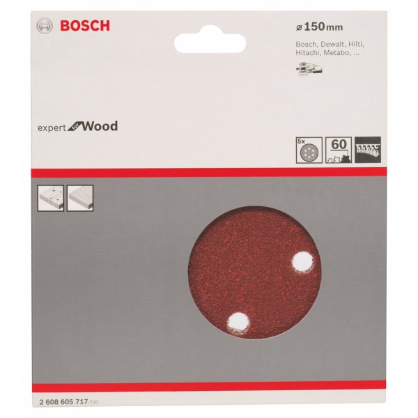 Шлифовальный диск Bosch Expert for Wood, 150 мм, K60, 5 шт