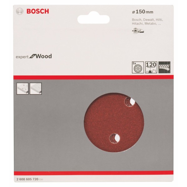 Шлифовальный диск Bosch Expert for Wood, 150 мм, K120, 5 шт