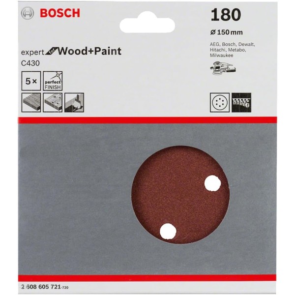 Шлифовальный диск Bosch Expert for Wood and Paint C430, 150 мм, K180, 5 шт