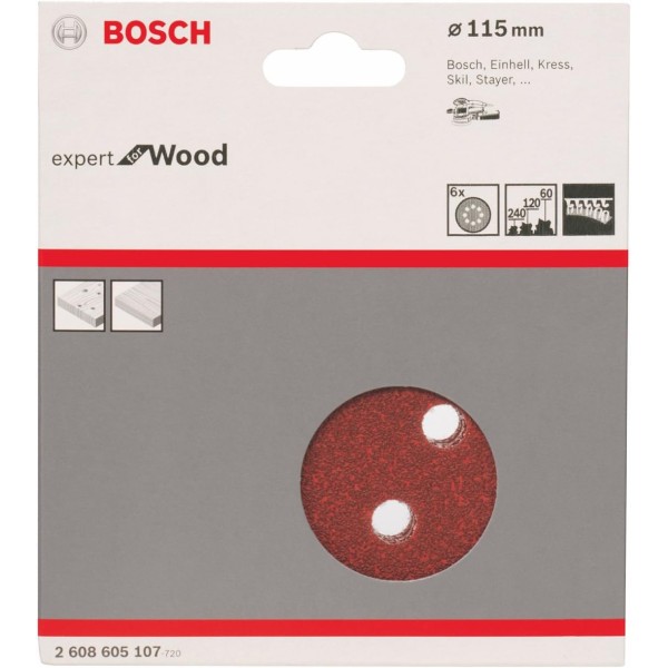 Шлифовальный диск Bosch Expert for Wood, 115 мм, K60/120/240, 6 шт