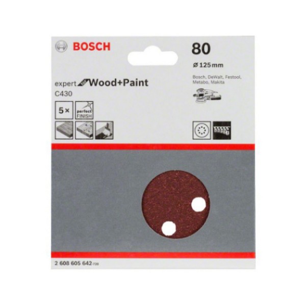 Шлифовальный диск Bosch Expert for Wood and Paint C430, 125 мм, K80, 5 шт