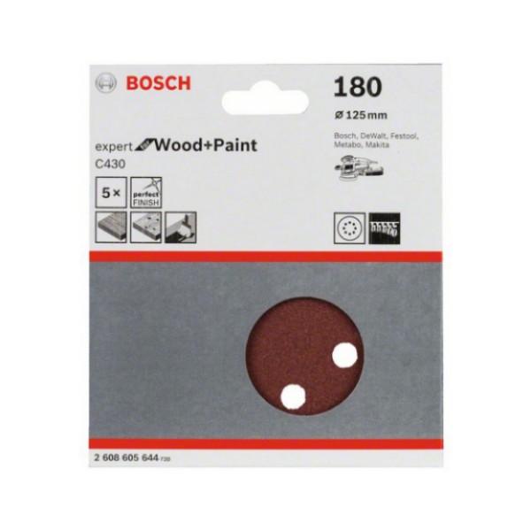 Шлифовальный диск Bosch Expert for Wood and Paint C430, 125 мм, K180, 5 шт
