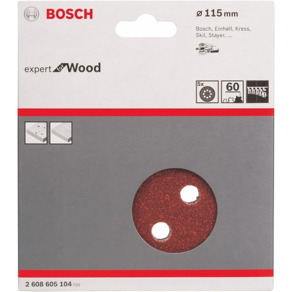 Шлифовальный диск Bosch Expert for Wood, 115 мм, K60, 5 шт