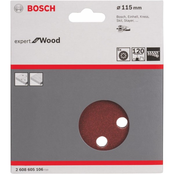 Шлифовальный диск Bosch Expert for Wood, 115 мм, K120, 5 шт