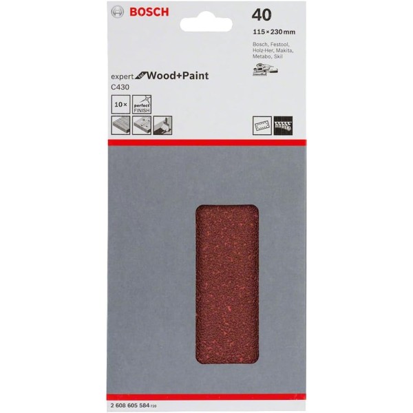 Шлифлист Bosch Expert for Wood and Paint C430, 115х230 мм, K40, 10 шт