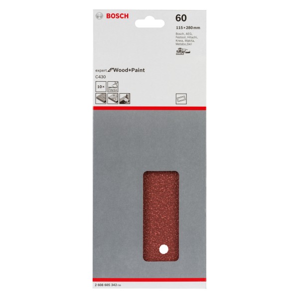 Шлифлист Bosch Expert for Wood and Paint C430, 115х280 мм, K60, 10 шт