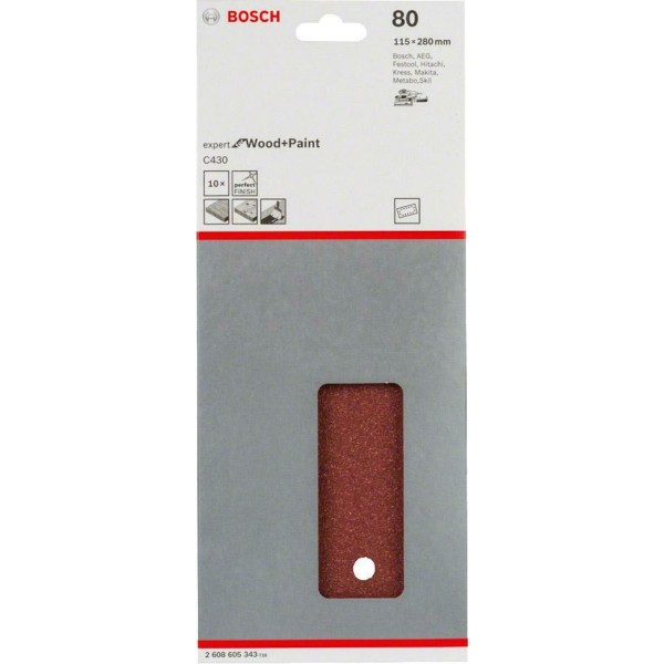 Шлифлист Bosch Expert for Wood and Paint C430, 115х280 мм, K80, 10 шт