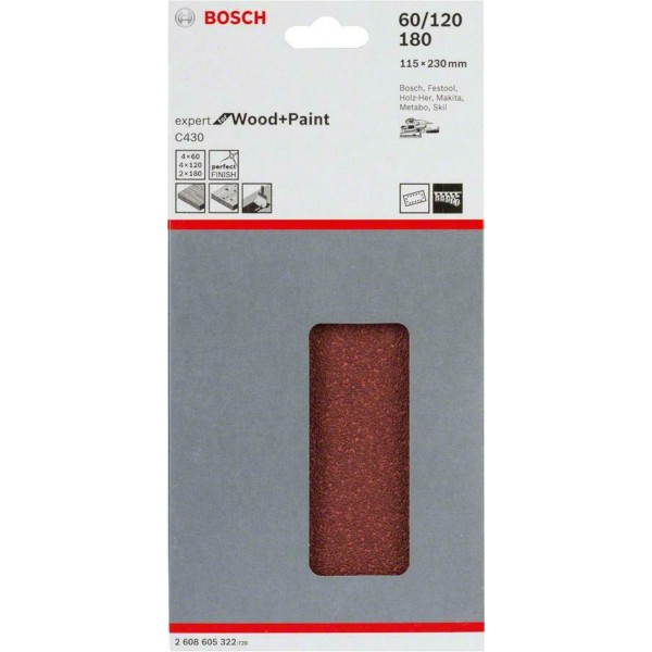 Шлифлист Bosch Expert for Wood and Paint C430, 115х230 мм, K80, 10 шт