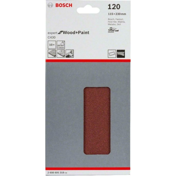 Шлифлист Bosch Expert for Wood and Paint C430, 115х230 мм, K120, 10 шт